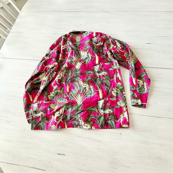LILIBELLE Women’s Pink Palm Cheetah Monkey Print Button Up Pajama Top Size XS - Picture 6 of 8